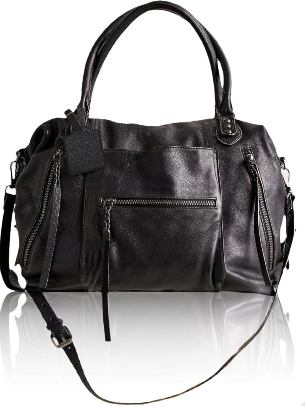 Stylish Large Vegan Leather Tote Bag for Women - Zipper Hobo Purse with